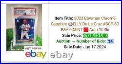 Elly De La Cruz SIGNED 2022 Bowman Chrome Sapphire 1st Auto PSA DNA COA Reds