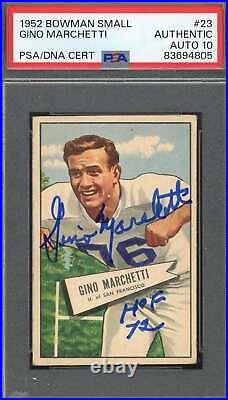 Gino Marchetti Gem Mint 10 PSA DNA Signed 1952 Bowman Rookie Autograph