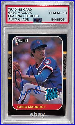 Greg Maddux Signed 1987 Donruss Rated Rookie #36 Card Rc Auto 10 Psa/dna