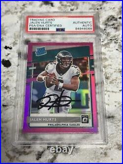 Jalen Hurts 2020 Optic Pink Prizm #164 Rookie RC Autograph PSA/DNA AUTHENTIC