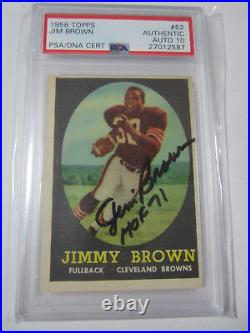 Jim Brown 1958 Topps Rc Rookie #62 Signed Auto Autograph Psa 4 Psa/dna 10 Auto