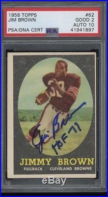Jim Brown Signed 1958 Topps #62 RC Rookie Dual Card PSA/DNA Gem Mint 10 Auto