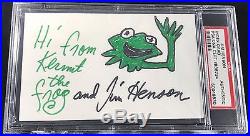 Jim Henson The Muppets Kermit The Frog Sketch Signed Autograph Index 3x5 Psa/dna