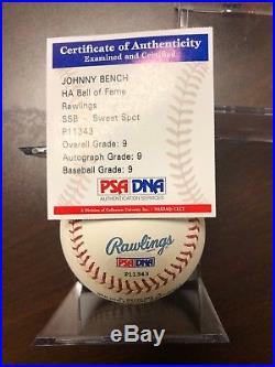 Johnny Bench Single Signed Baseball Autographed PSA/DNA 9 MINT AUTO Reds HOF