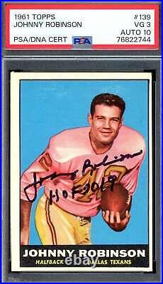 Johnny Robinson Gem Mint 10 PSA DNA Signed 1961 Topps Rookie Autograph