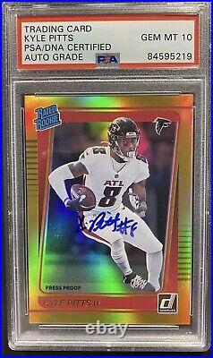 Kyle Pitts Signed Auto 2021 Rc Donruss Football Gold Rated Rookie Card Psa 10