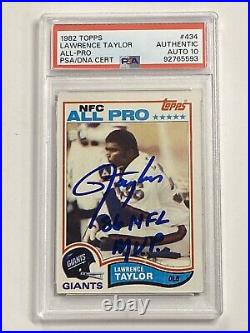 LAWRENCE TAYLOR 1982 Topps #434 RC Auto Autograph PSA DNA Auto 10