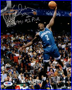 Larry Johnson SIGNED 8x10 Photo + 1991 #1 Draft Pick Hornets PSA/DNA AUTOGRAPHED