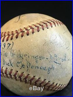 Lou Gehrig, Jimmie Foxx and 4 more HOF players signed autograph baseball PSA/DNA