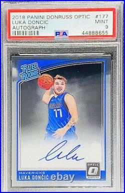 Luka Doncic 2018-19 Donruss Optic Rated Rookie ON CARD AUTO Mint PSA 9