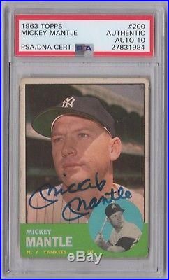 Mickey Mantle Psa/dna Graded 10 Gem Mint Signed 1963 Topps Card #200 Autograph