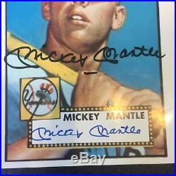 Mickey Mantle Twice Signed Autographed 1952 Topps Rookie Card 8x10 Photo PSA DNA