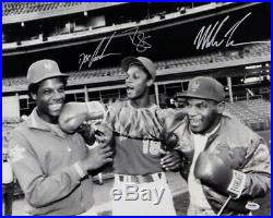 Mike Tyson Doc Gooden Darryl Strawberry Autographed 16x20 B&W Photo-PSA/DNA Auth