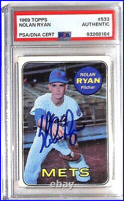 Nolan Ryan 1969 Topps Autographed Baseball Card #533 PSA/DNA 8164