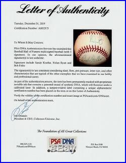 Nolan Ryan Bob Feller Sandy Koufax Signed Autograph OMLB Baseball PSA DNA