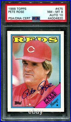PSA 8 Auto 10 Pete Rose 1988 Topps #475 Signed DNA Autograph Dual 8/10 Reds