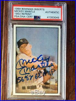 PSA DNA Mickey Mantle Autograph 1953 Bowman Topps Inscribed 56,57, 62 MVP RP