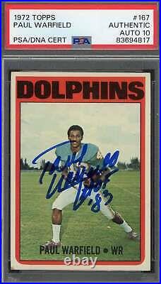 Paul Warfield Gem Mint 10 PSA DNA Signed 1972 Topps Autograph