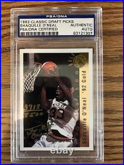 RARE! 1992 Classic Draft Picks Gold Shaquille O'Neal Signed Auto RC PSA / DNA
