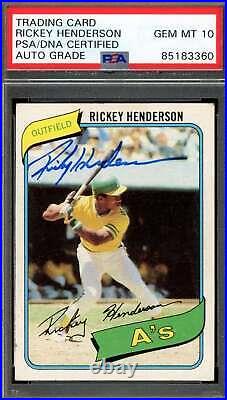 Rickey Henderson Gem Mint 10 PSA DNA Signed 1980 Topps Rookie Autograph