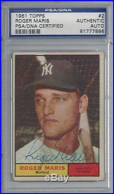 Roger Maris Psa/dna Authenticated Signed 1961 Topps #2 Card Autographed, Rare