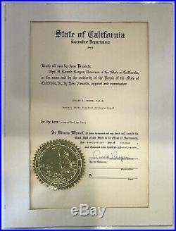 Ronald Reagan Autographed Certificate 1967 PSA/DNA