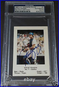 STEVE YEAGER Signed 1980 Los Angeles Dodgers Police Card Auto PSA/DNA Autograph