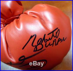 Sale! 3 Boxing Greats Autographed Boxing Glove Leonard Hearns Duran Rh Psa/dna