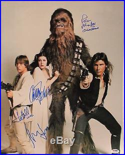 Star Wars Cast FORD, HAMILL, FISHER, MAYHEW Signed 16x20 Photo PSA/DNA #S14758