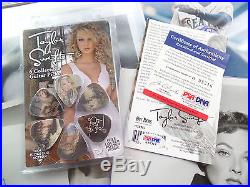 TAYLOR SWIFT signed psa/dna COA guitar pick set with 3x5 photo autograph auto