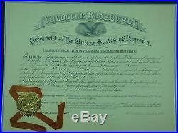 Theodore Roosevelt Psa/dna Certified Authentic Signed Appointment Certificate