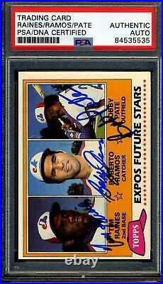 Tim Raines Ramos Pate PSA DNA Signed By All 3 1981 Topps Rookie Autograph