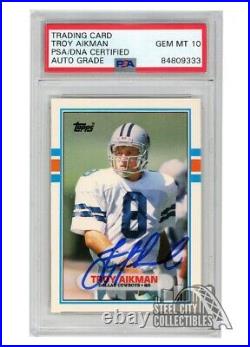 Troy Aikman 1989 Topps Traded Autograph Rookie Card #70T PSA/DNA 10