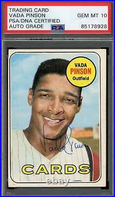 Vada Pinson Gem Mint 10 PSA DNA Signed 1969 Topps Autograph