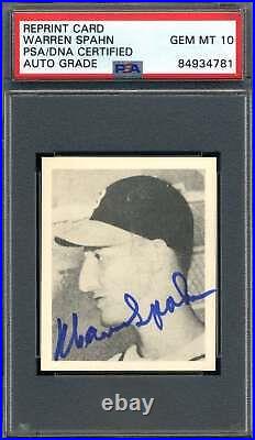 Warren Spahn Gem Mint 10 PSA DNA Signed 1948 Bowman Reprint Rookie Autograph