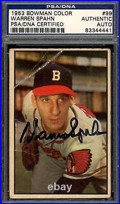 Warren Spahn PSA DNA Signed 1953 Bowman Color Autograph