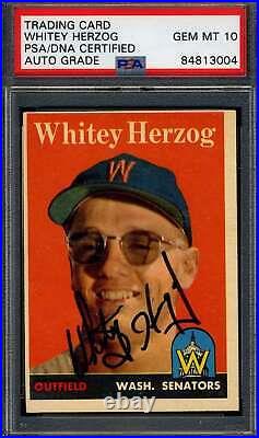 Whitey Herzog Gem Mint 10 PSA DNA Signed 1958 Topps Autograph