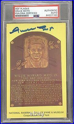 Willie Mays Signed Gold Plaque Postcard HOF Autograph PSA/DNA Yellow SF Giants
