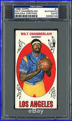 Wilt Chamberlain Autographed 1969-70 Topps Auto Card #1 Lakers PSA/DNA 83083746