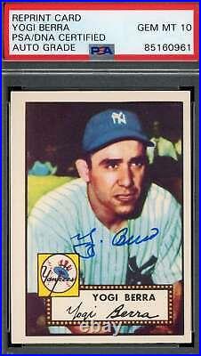 Yogi Berra Gem Mint 10 PSA DNA Signed 1952 Topps Reprint Autograph