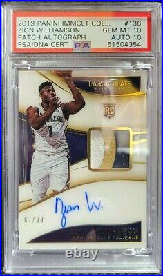 Zion Williamson 2019-20 Panini Immaculate RPA Rookie Patch Auto /99 PSA 10 POP 1